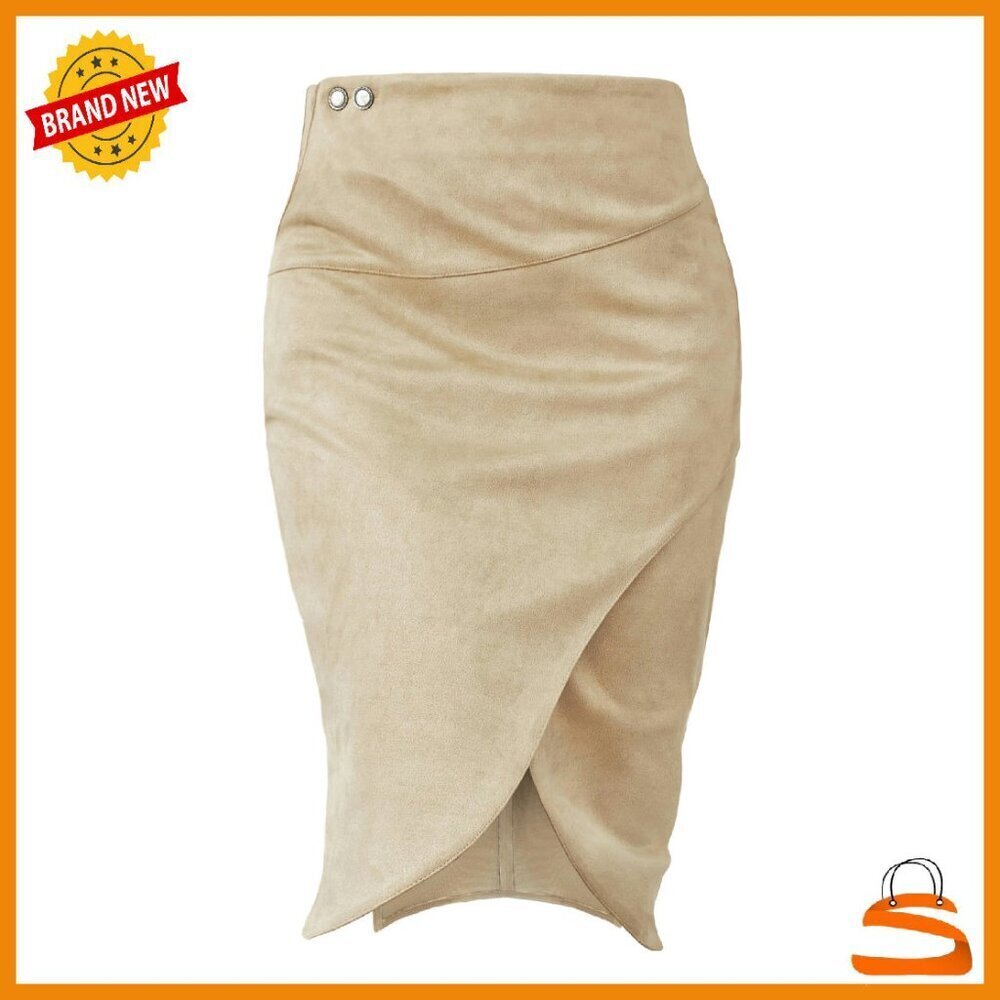 High Waist Tummy Control Wrap Pencil Skirt with Slit & Pocket